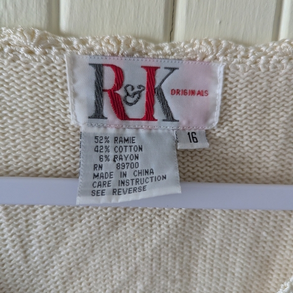 Vintage Embroidered Cardigan Sweater Top Ivory Color Size 16 - Picture 4 of 7